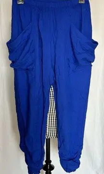 TRACIEL T Pants Womens Small Royal Blue Harem Lounge Boho Pull-on MADE in the US