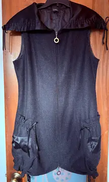 CoVelo Clothing Poppy Black Wool Long Sleeveless Jacket Topper Vest Silk Lined