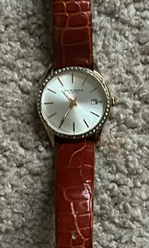 AKRIBROS XXVI womens vintage‎ genuine leather gold tone crystal adjustable watch