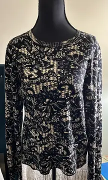 Women’s‎ Express Lace Jacquard Fitted Crew Neck Sweater Black White Size XL