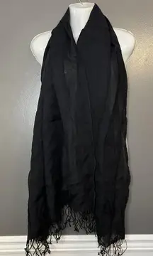 Charter Club Scarf Shawl Wrap Womens One Size Black 100% Linen Fringe Italy