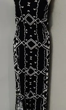 J. Crew Factory Navy BlueWhite Maxi Dress Side Slits S Sleeveless Geometric Cozy