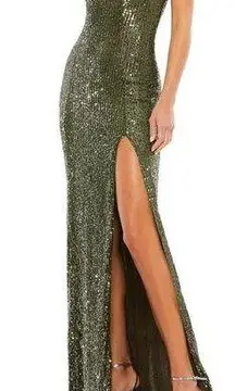 Mac Duggal  Olive Green FULLY SEQUINED SCOOP BACK GOWN 26443 size 0