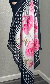 Juicy Couture Pink Floral and Black Polka Dot Scarf