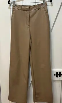 Babaton Womens Faux Leather Pants 0 Wide Leg Straight Camel Chic High Rise Solid