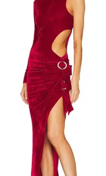 Lovers & Friends Edith Crimson Red Velvet Cut Out Long Sleeve Gown S