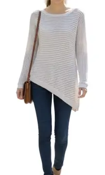 APT. 9 Sweater Womens Small Ivory Asymmetrical Hem Open Knit Tunic Top Metallic