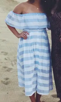 Blue And White Striped Midi Dress