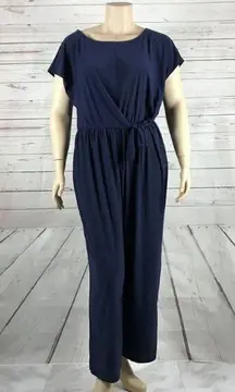 LOVE SQUARED Flutter Sleeve Side Tie Soft Jersey Knit Navy Blue Jumpsuit, 3X