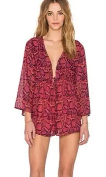 Show Me Your Mumu Roxy Romper Womens S Red Pink Snakeskin V-Neck Boho Hippie