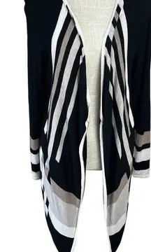 Avenue Striped Knit Cardigan Sweater Womens 14/16‎ Black Open Front High Low Hem