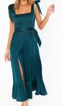 New  Deep Emerald Luxe Satin Claire Midi Dress Large