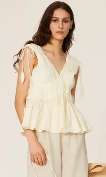 NWOT TORY BURCH Sleeveless Tie Top Smocked Peplum Ivory Shirt Blouse Size 14