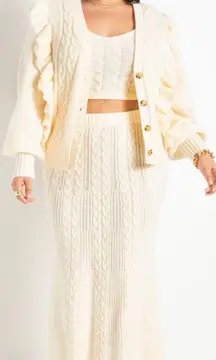 Eloquii Cabled Sweater Cream Knit Maxi Skirt