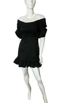 mini dress ruched shirred off shoulder ruffle