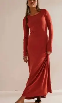 FREE PEOPLE FP Beach Aubre Open-Back Essential Maxi Dress Chili Oil NWT Medium