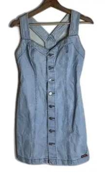 Vintage Bongo Dress Womens 5 Light Wash Denim Button Front Crossback Mini 90s