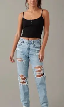 American Eagle Strigid Mom Jean Ripped Distressed Light Wash Denim High Rise 0