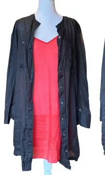 Banana Republic Semi Sheer Button Up Tunic Top and Tank Set Womens Medium Black