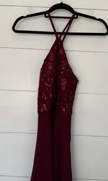 Xtraordinary Women’s 3 Maroon Halter Sequin Dress