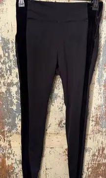 Athleta Women's leggings Black Velour/ Velvet Stripe Tux, size Medium