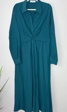 Serafina Australia Size 18 Teal Long Sleeve Twist Front Midi Dress‎ Button Front