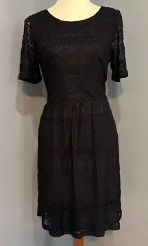 Whimsigoth, bewitched boho, witchy black lace short sleeve midi dress, Size 12