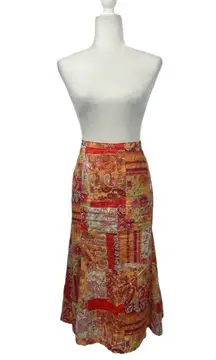 Patchwork Embroidered Midi Skirt BOHO Size 14 Lined Side Zip Christopher & Banks