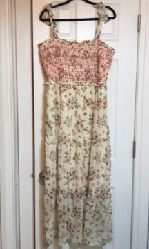 LC Lauren Conrad Laura Conrad Smocked Bodice Feminine Cottage Core BoHo Maxi Dress Spring