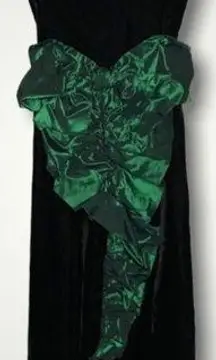 Black Velvet & Emerald Green Strapless Lined Corset Top Formal Prom Gown XXS