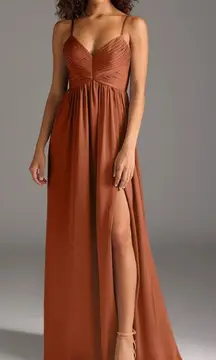 Azazie Alia bridesmaid gown NWT A6 Cedar Rose A-line Pleated Stretch Satin Dress