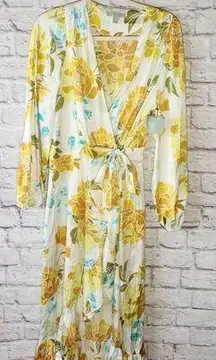 Ryegrass Womens Size Large Yellow V Neck Flowy Floral Dress