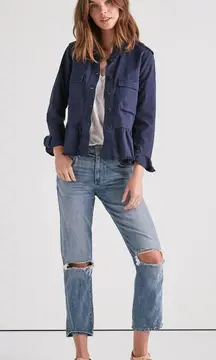 Lucky Brand Linen Blend Peplum Utility Jacket Dusty Blue