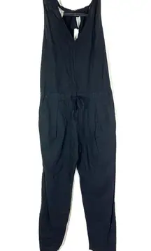 Zara Basic | Black Linen Cotton Blend Tie Back Jumpsuit Womens Small