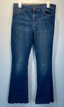 Lauren Ralph Lauren High Rise Flare Jeans Dark Wash Size 10 Whiskering Mid Rise
