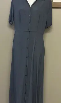 Eddie Bauer Vintage ButtonUp Short Sleeve Gray Abstract Maxi Dress- Medium Tall