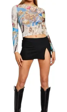 Miaou Baroque‎ Mesh Top Colorful Sheer Long Sleeve Shirt Y2K Retro Size XS