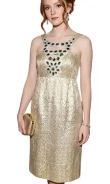 Shoshanna Shimmery Gold Cocktail Dress Jewel Trimmed Neck Size 2 Party Black Tie