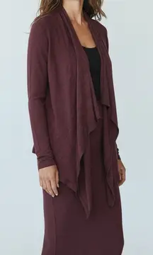 Sophie Max Burgundy Heathered Knit Waterfall Cardigan Midi Skirt Set Women S