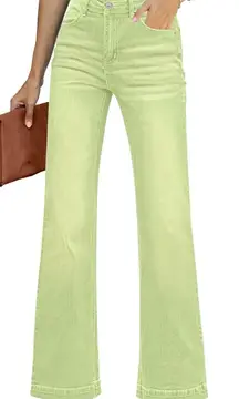 Women’s Flare Jeans High Waisted Wide Leg Baggy Jean Stretch Denim Pants Large