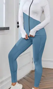 2pcs Breathable Colorblock Fitness Yoga Suit Tracksuit Gym Set Mock Neck Jacket