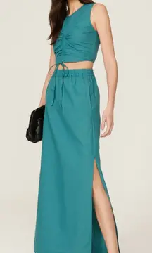 Something Navy Linen Side Slit Pull-On High Rise Teal Blue Maxi Skirt Size XL