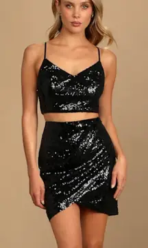 LULUS Black Groove Black Sequin Two-Piece Bodycon Mini Dress
