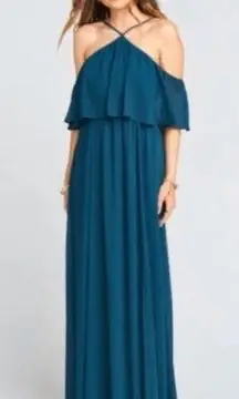 NEW Show Me Your Mumu Rebecca Ruffle Maxi Deep Jade Chiffon Teal Blue-Green