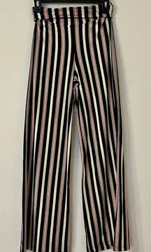 Hot Kiss Striped Pants Red, Black + Cream sz small roll over waist straight leg