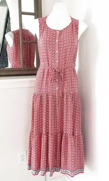 Max Studio Floral Maxi Dress Tiered Belted Geo Print Size XS NWT $138.00