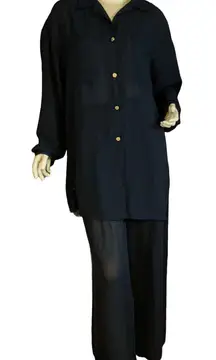 VINTAGE 1990'S TOTONKO SHEER BLACK PANT SET (L)