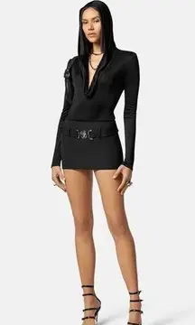 VERSACE Jersey Hooded Bodysuit in Black 36 4 New Womens Long Sleeve Top