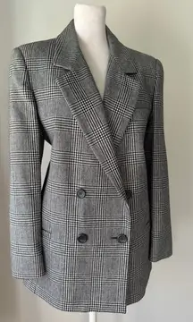 Vintage ‘90s Sheridan Square Black & White Houndstooth Plaid Wool Blend Blazer