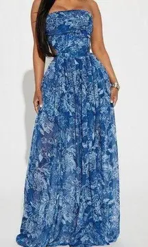 Blue Maxi Floral Chiffon Maxi Dress Backless (Claire Maxi)